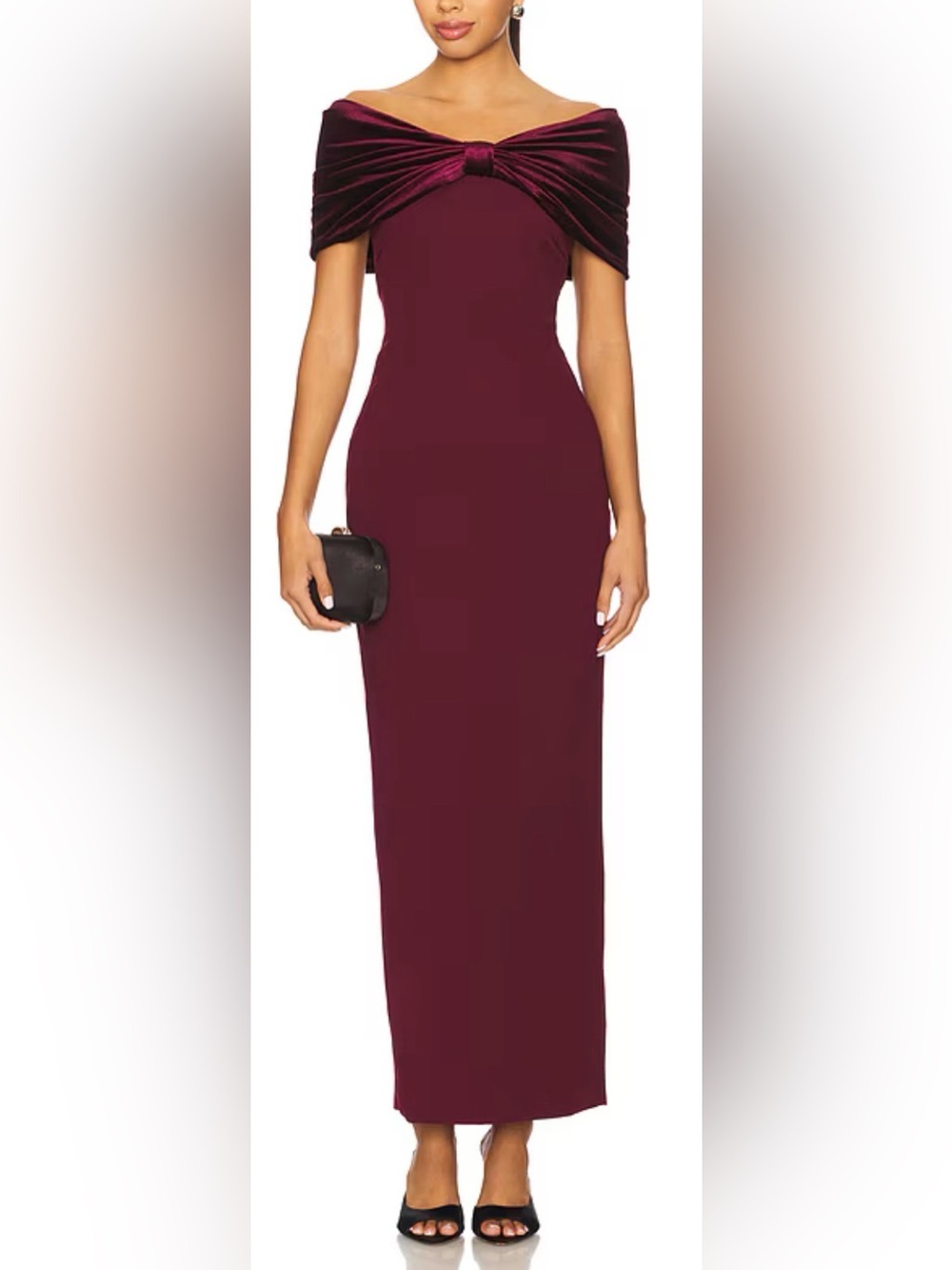 NEW  SONYA MODA BELLUNO Off the shoulder bow midi Rosewood dress sz S